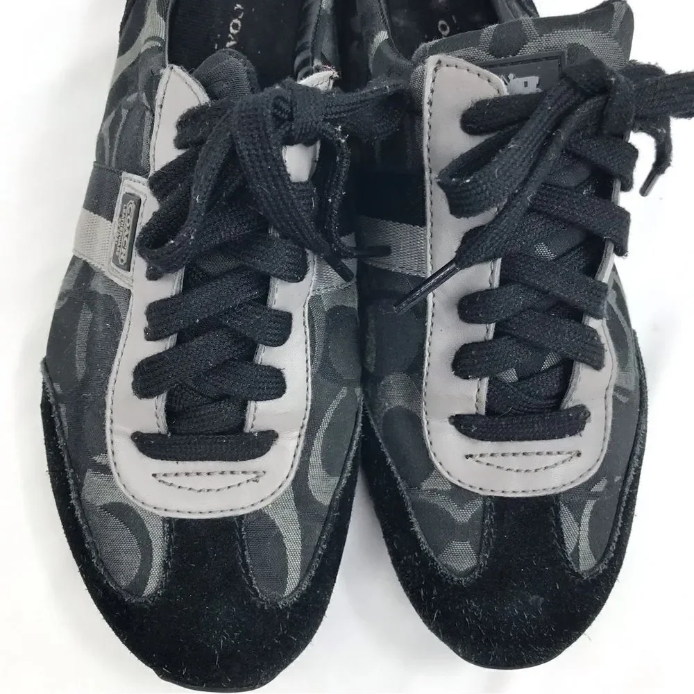 Coach KINSLEY  Black Gray Optic Signature Fabric Suede Lace Up Sneakers
